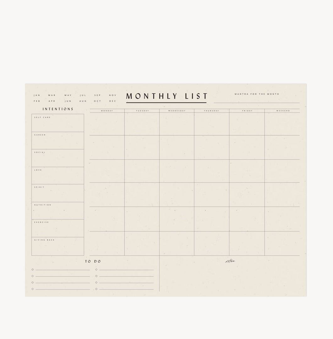 Wilde House Paper - Monthly List Pad